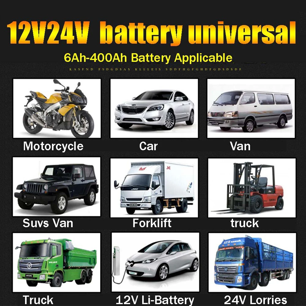 Pengisi daya baterai mobil, untuk truk, perahu, sepeda motor, perbaikan denyut nadi cerdas, colokan EU/US, pengisi daya baterai mobil 12V/24V 400W