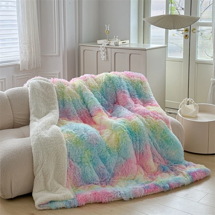 Fleece-Stoff, lebendig, lang, plüschig, zottelig, mehrfarbig, leicht, flauschig, weich und warm, Überwurfdecke, Bettdecke für Sofa, Schlafzimmer