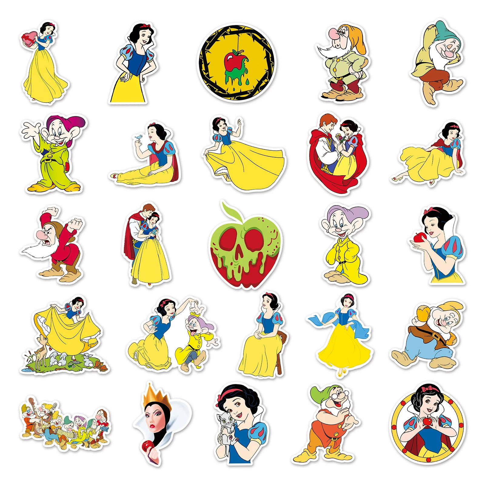 10/50 pçs disney neve branca princesa adesivos estéticos dos desenhos animados anime graffiti decalque para criança brinquedo telefone guitarra clássico brinquedos do miúdo