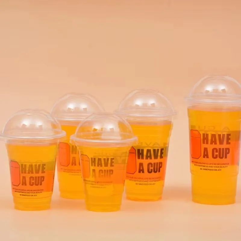 100pcs 400/500ml Disposable Transparent Plastic Cups Milk Tea Juice Cold Drink Smoothie Beverage Cups Pattern Have A Cup