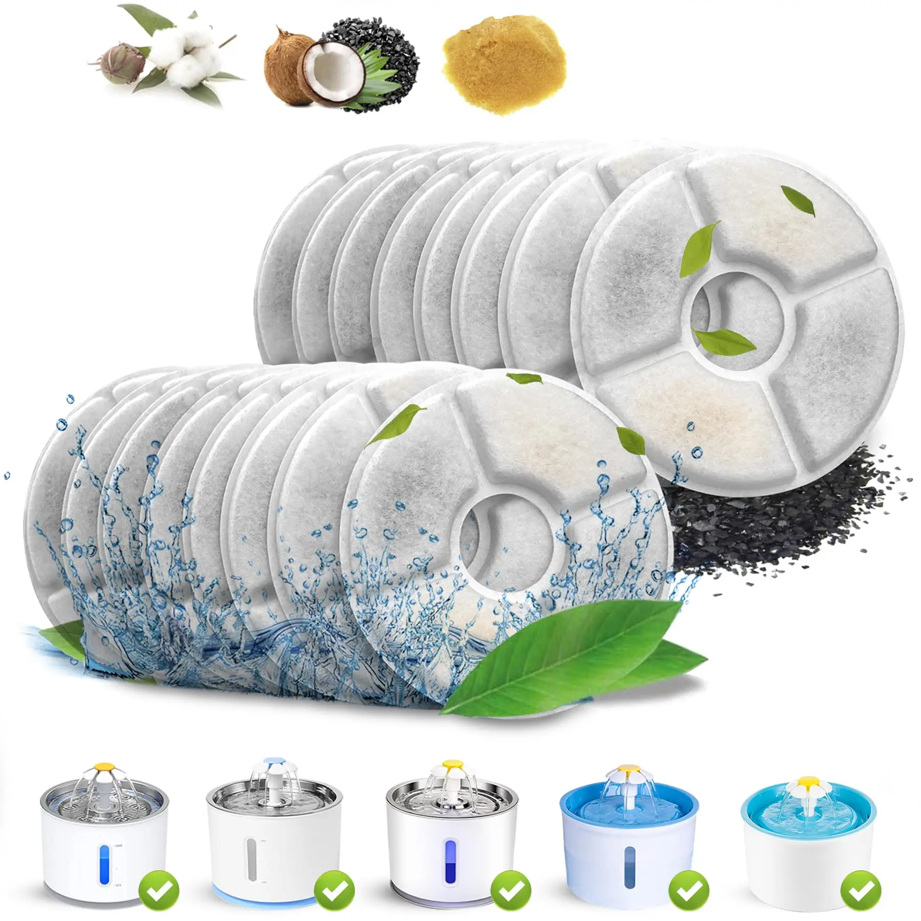 Remplacement de filtre de fontaine d'eau pour chat, ensemble de filtres à charbon ronds 4/8/12 pièces pour système de Filtration Multiple de fontaine automatique pour animaux de compagnie