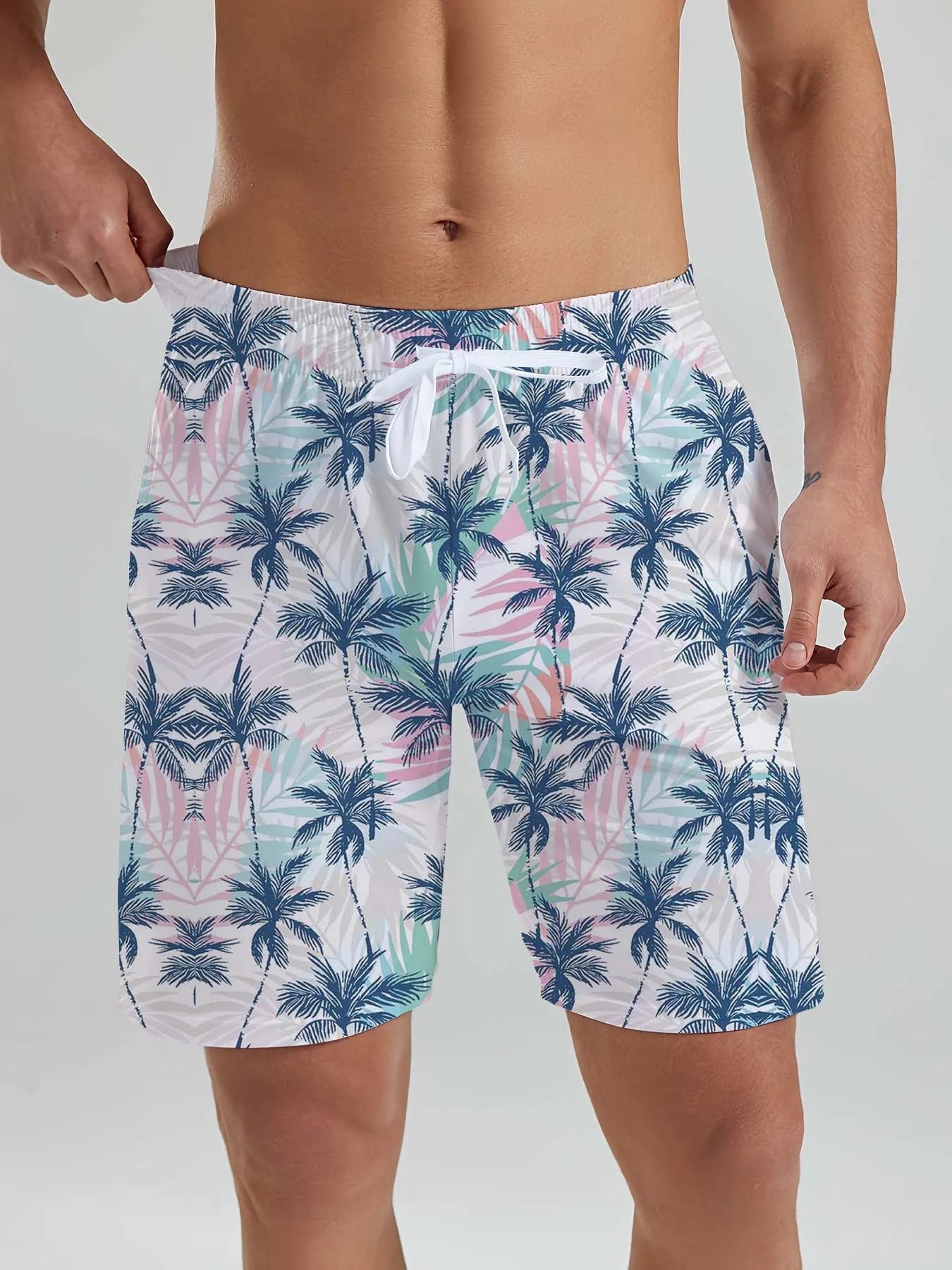 

Мужские пляжные шорты с гавайским тропическим принтом, 3D-принт с кокосовыми листьями, спортивные шорты, праздничные брюки, стильная мужская одежда.