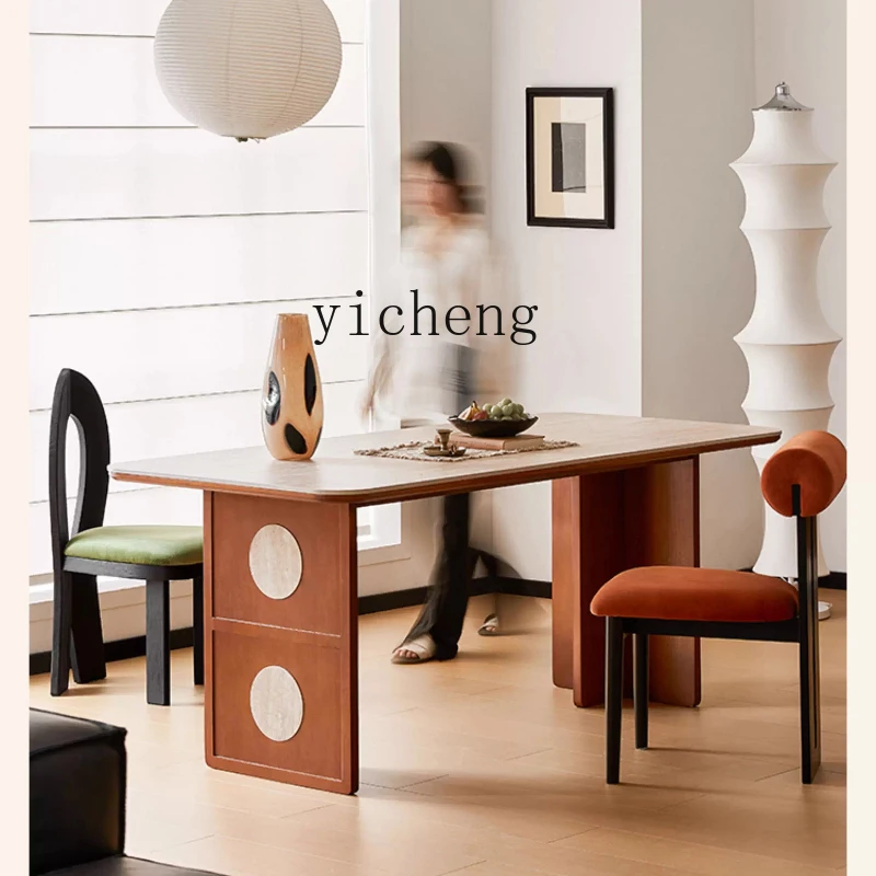 

XL travertine rock slab dining table Home dining table Thickened solid wood workbench Large board table