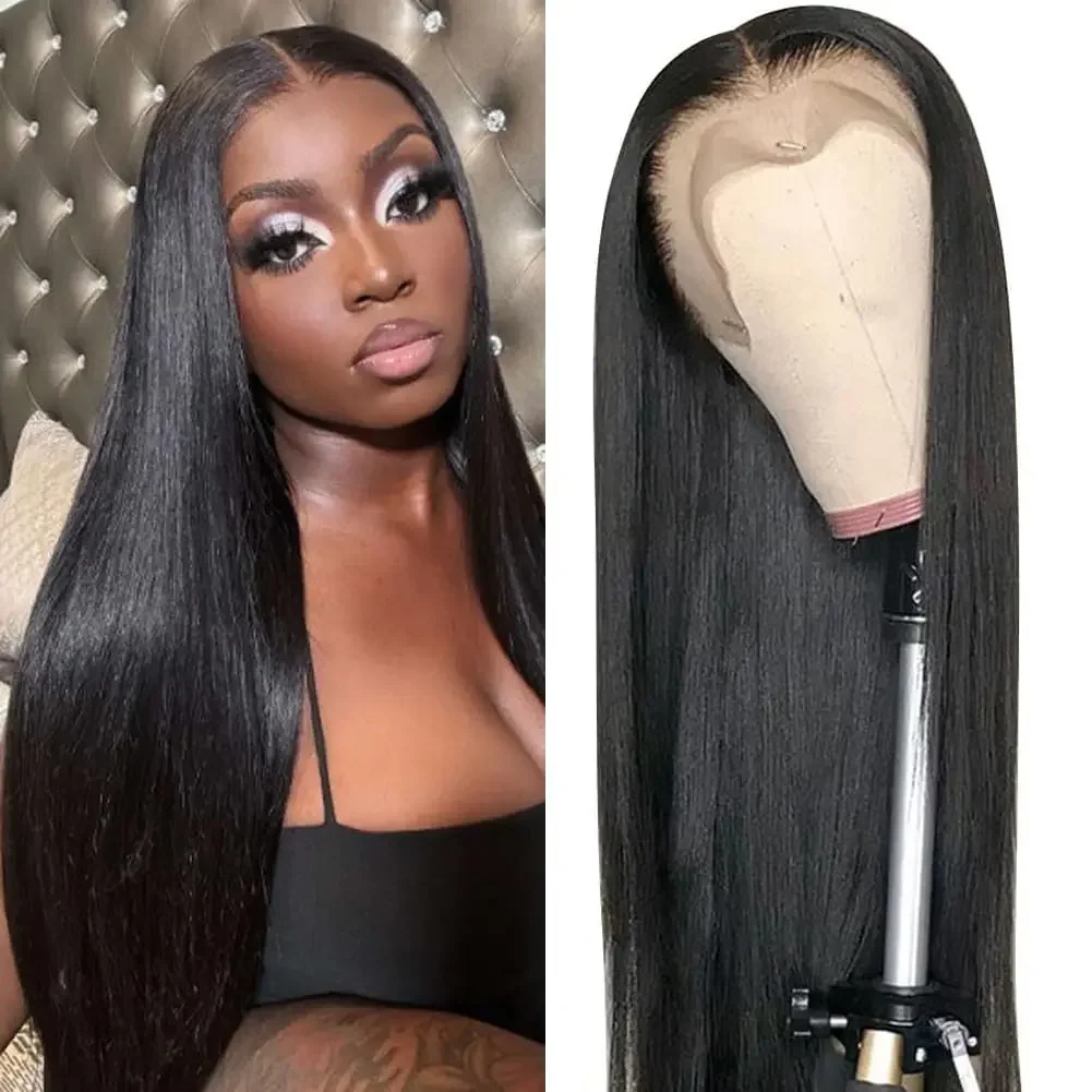 Straight Natural Black Color Brazilian Human Hair HD Transparent lace Wig 16-34 Inches Remy Human Hair 180% density Pre plucked