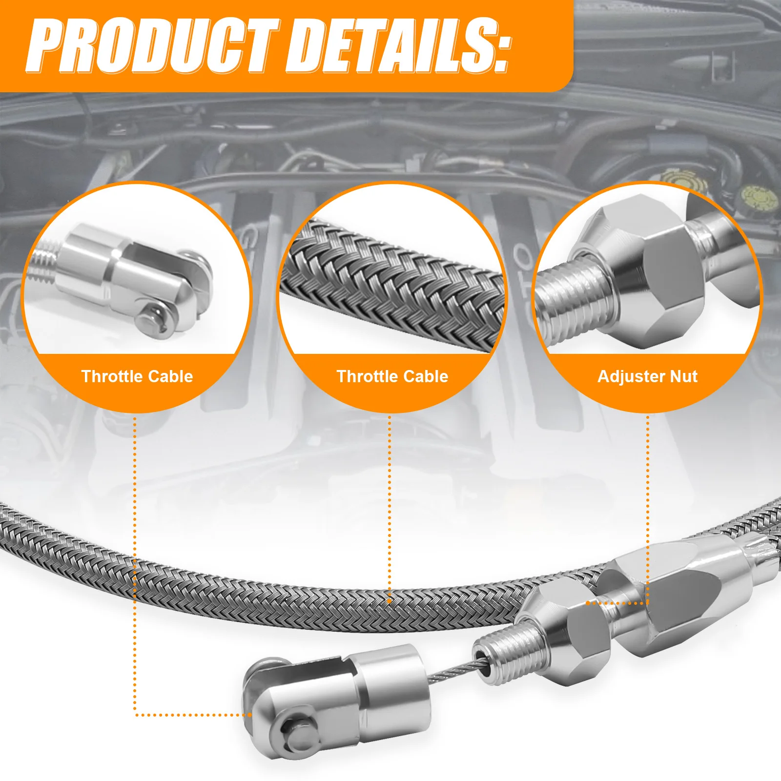 36-Inch Throttle Cable Braided Cable Kit
