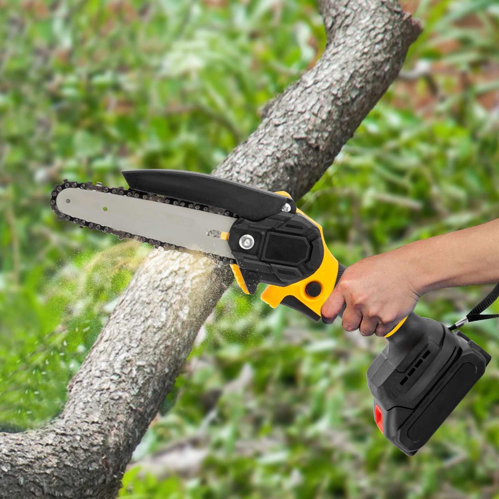 Cordless Electric Chainsaw – 380W Pure Copper Motor – 98.42Ft/S Chain Speed – 6