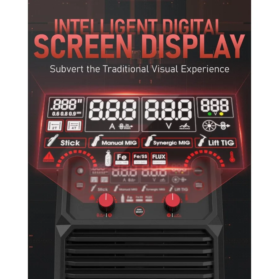 165A MIG Welder Flux Core MIG/Gas MIG/Lift TIG/Stick 4 in 1 Multi-process Welding Machine with LED Digital Display Sy