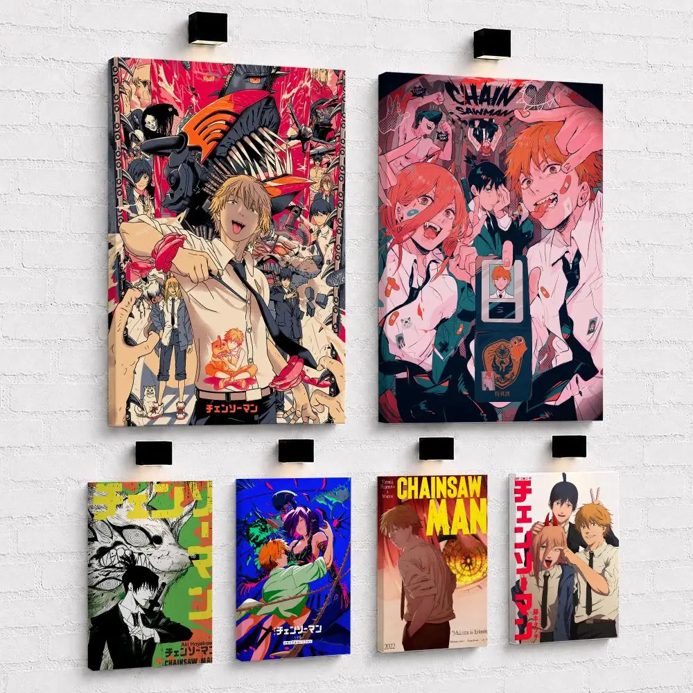 Classic Anime C-Chainsaw Man Painting Calligraphy Framed Canvas Wall Art Print | Modern Poster | Home Hallway Decor