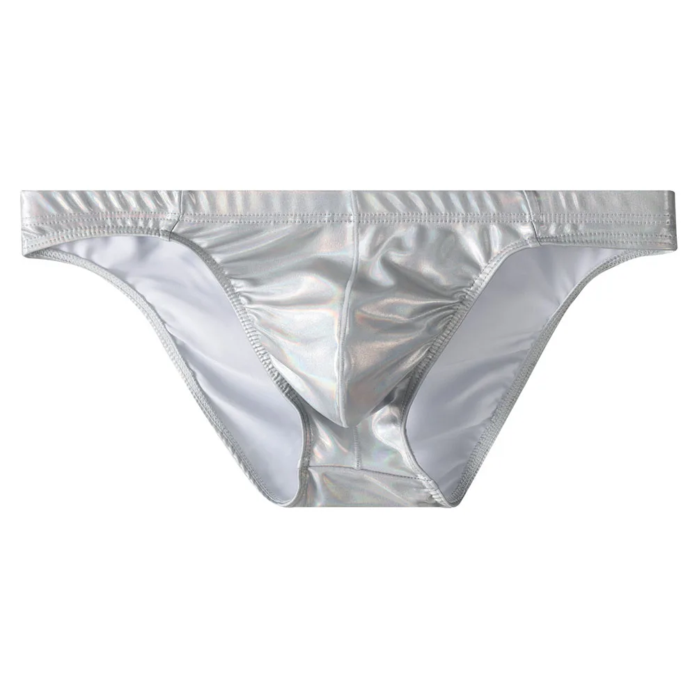 Shiny Men\'s Brief Underwear Featuring Iridescent Metal Luster Finish Low Waist Fit and Contouring U-Pouch Support