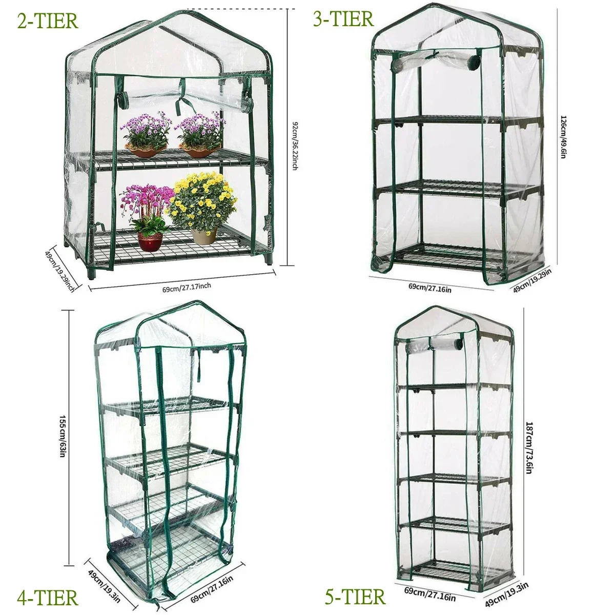 2-5 Tier Walk-in Greenhouse Replacement Cover Flowers Plants Warm for Outdoor Indoor PVC Greenhouse Cover with Zipper - No Shelf