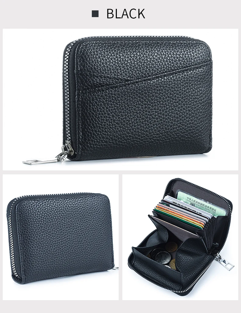Women's Zipper Purse Short Lychee Pattern Fashion Multi-Card Slot ID Card Holder Coin Zipper Purse For Women