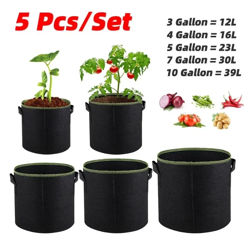 

Gardening 3/4/5/7/10 Gallon Felt Grow Bags 5Pcs Fabric Grow Pot Vegetable Strawberry Growing Planter Garden Potato Planting Pots