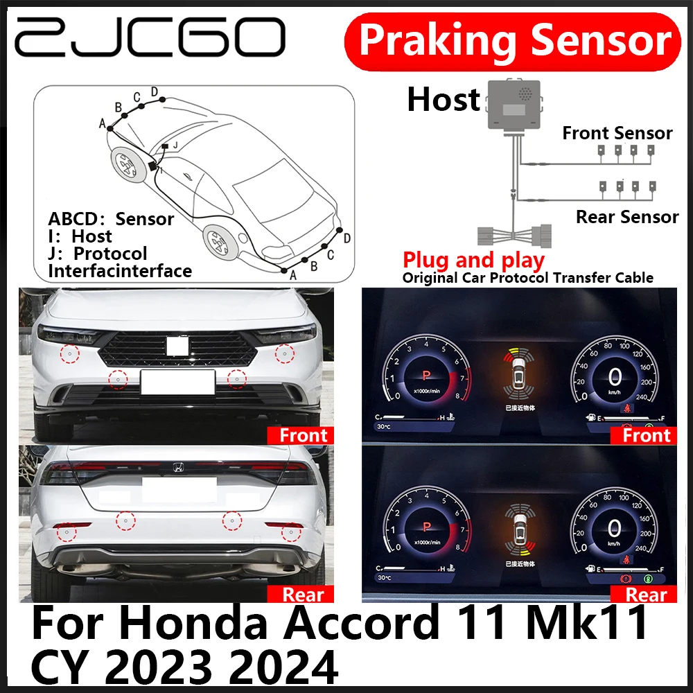 

ZJCGO OEM Front Rear Reverse Parking Sensor PDC Car Reversing AID System For Honda Accord 11 Mk11 CY 2023 2024