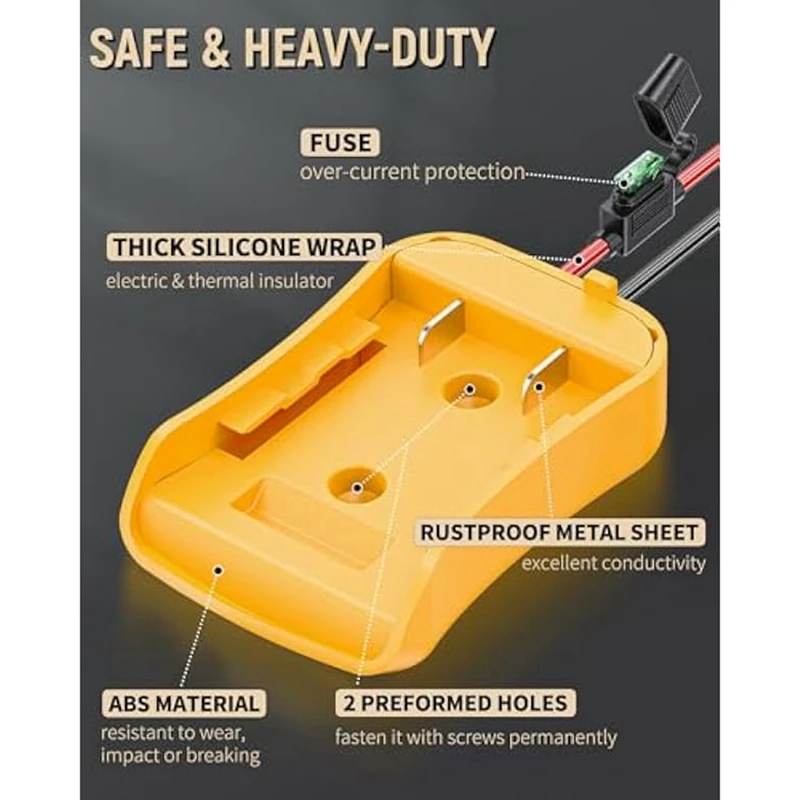 Adattatore per ruota di alimentazione da 2 pezzi per batteria al litio da 20V, adattatore per batteria con connettore per cablaggio, conversione adattatore di alimentazione cc