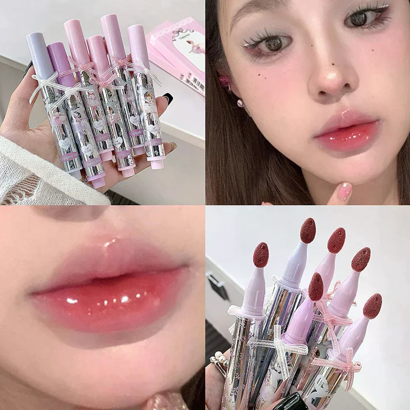 Lucidalabbra Cappuvini Ballet Girls con Cristalli a Specchio, Gloss Labbra Effetto Acqua, Impermeabile, con Applicatore a Spugna, Tinta Labbra Effetto Gelatina