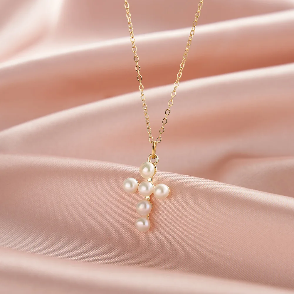 

Kiss Mandy Simple Cross Pendant 925 Sterling Silver Necklace Women Freshwater Pearls Choker Neck Chain Dainty Jewelry Gift GPN78