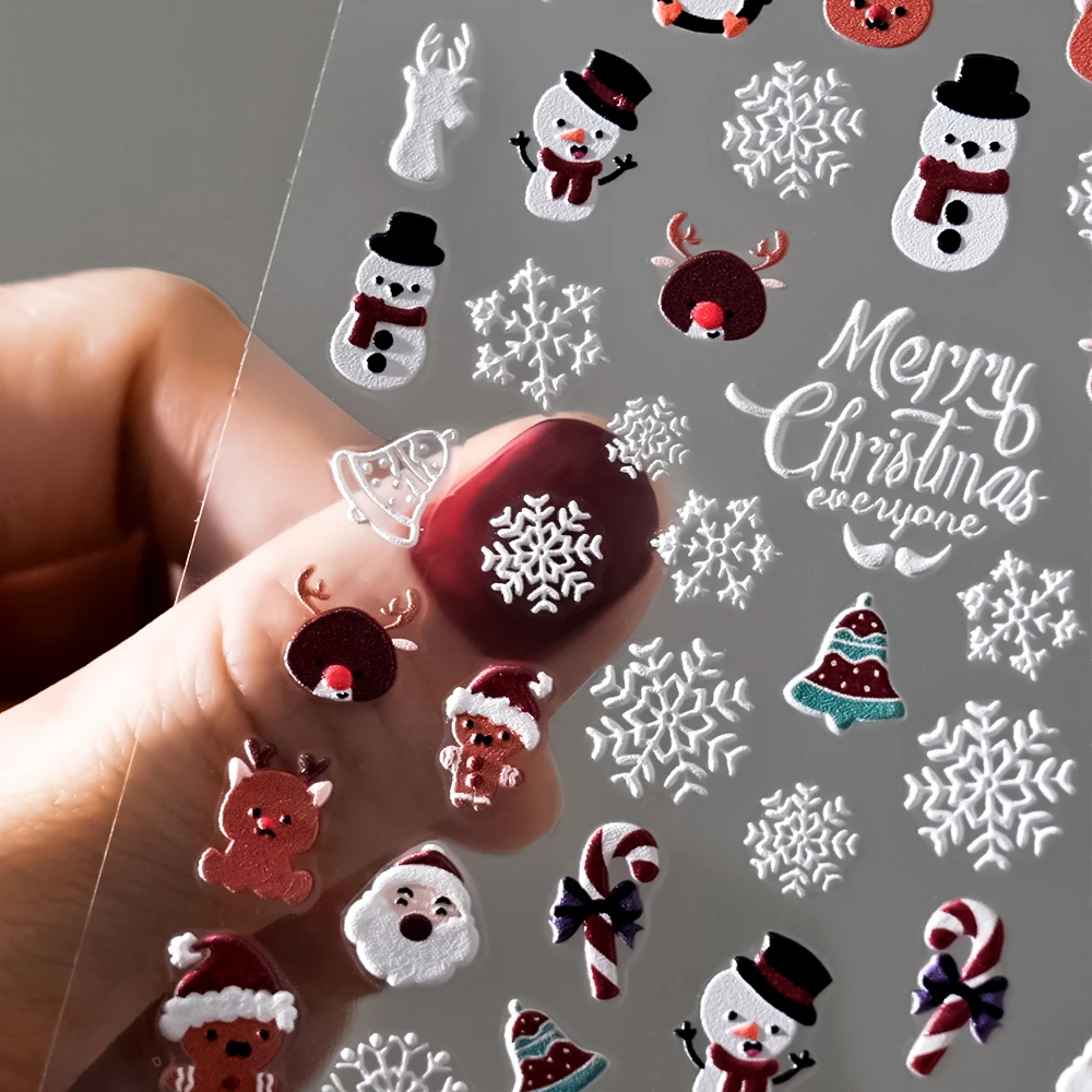 Noël 5D en relief bonhomme de neige flocons de neige Nail Art autocollants 8*10 cm dessin animé père noël Elk noël décalcomanie bricolage manucure décalcomanies & *