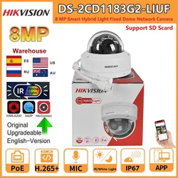 Hikvision 8MP IP Camera DS-2CD1183G2-LIUF Built-in Mic Dual-Light 4K Smart Hybrid Light With SD Card Slot Dome Network Camera