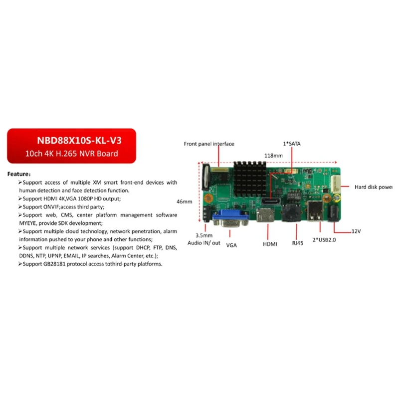 Módulo NVR Xmeye 4K compatible con detección facial detección humanoide salida HD para monitoreo móvil con aplicación Xmeye