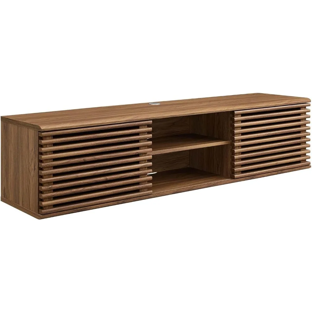 Render Mid-Century Modern TV Stand Entertainment Center, 70", Walnut