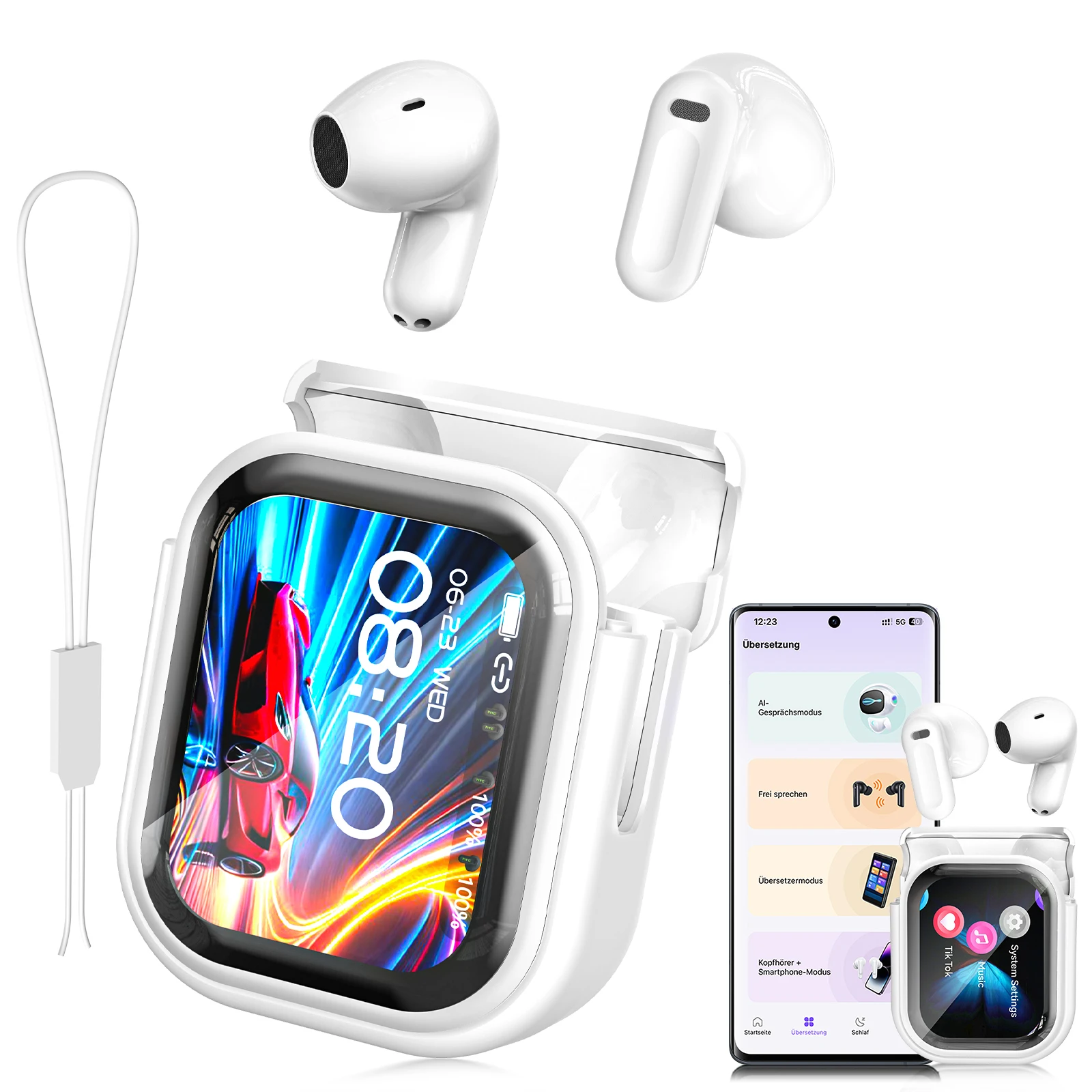 HTC NE20 TWS Kabellose Ohrhörer Bluetooth 6.0 KI-Übersetzer 134 Sprachen ENC Geräuschunterdrückung Semi-In-Ear Kopfhörer