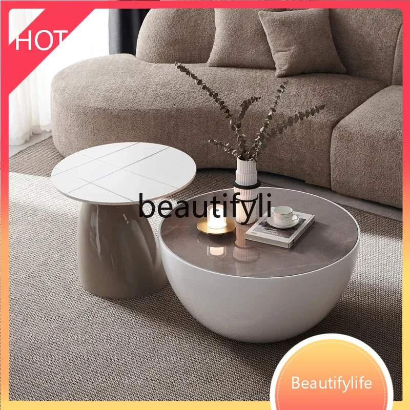 XX80 Minimal small apartment round storage coffee table modern simple living room rock slab size round combination side table
