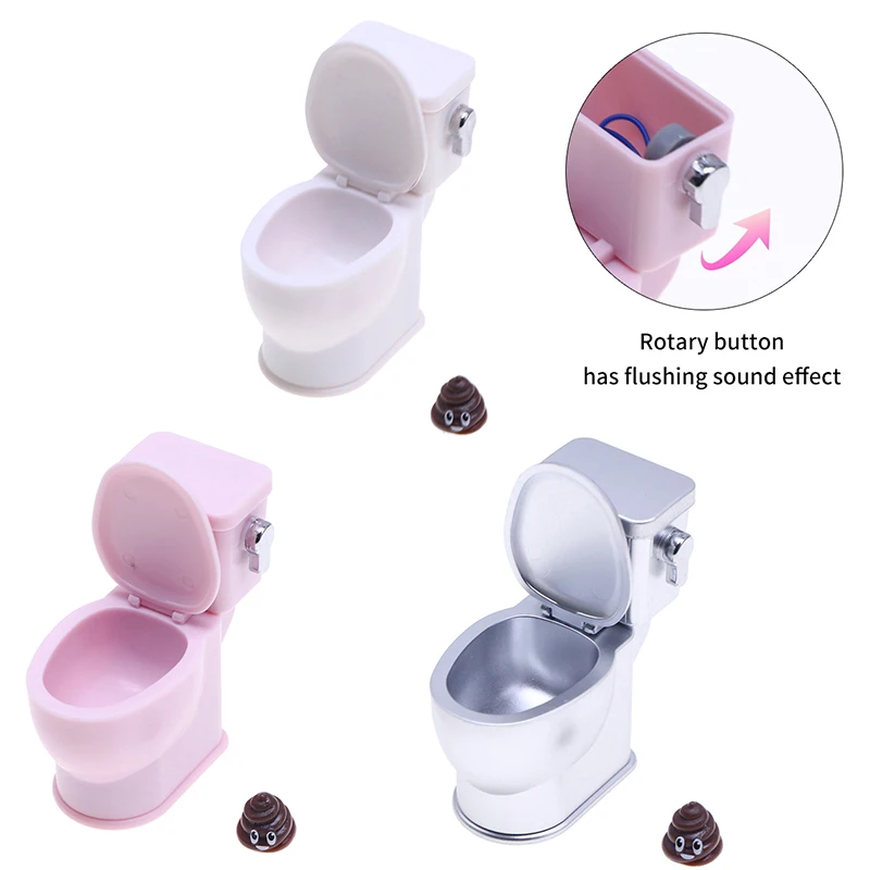 1Set 1:12 Dollhouse Miniature Simulation Toilet W/Poo Flushing Sound Bathroom Model Decor Toy Doll House Accessories