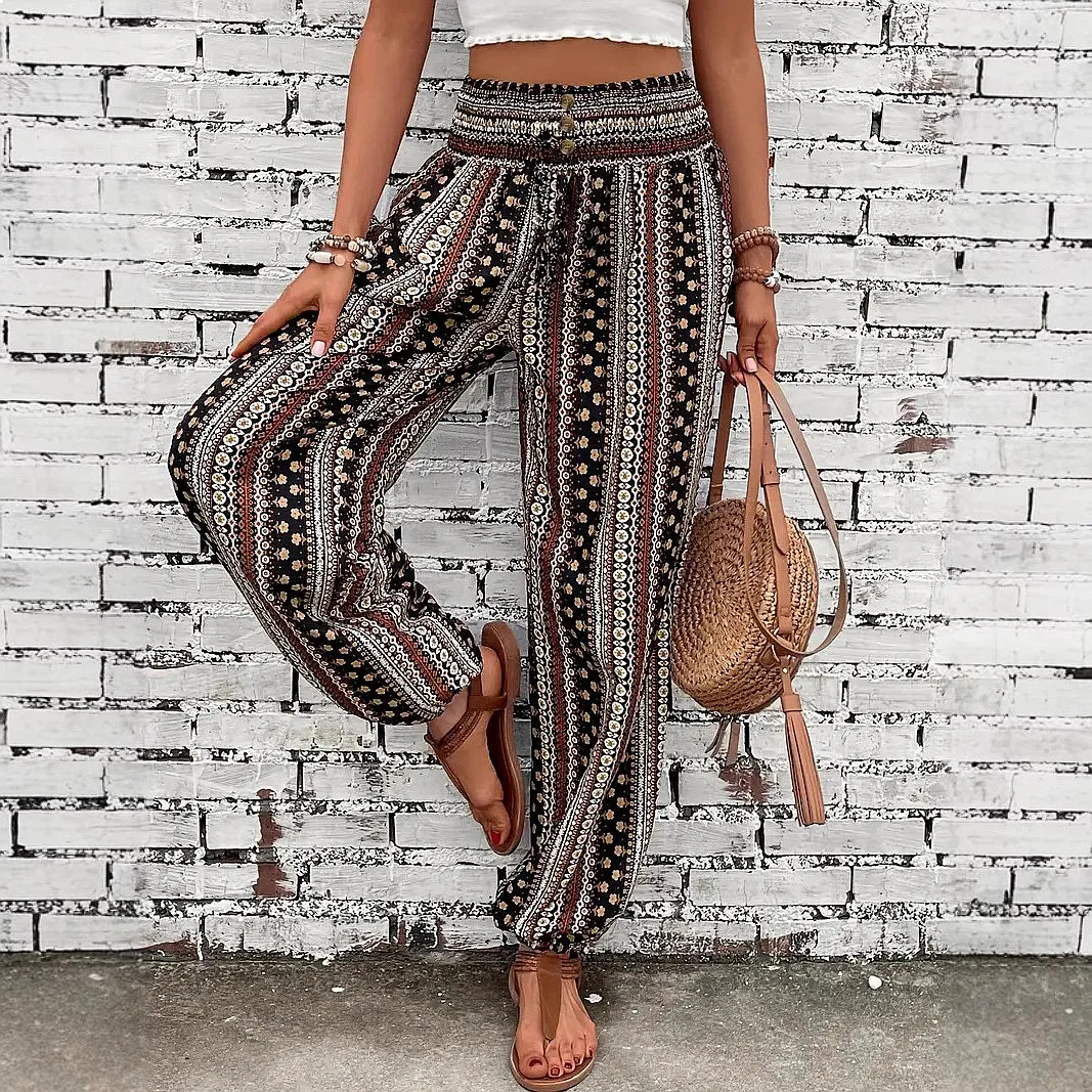 Boho Pattern Print Pants Bohemian Long Pants Trousers Ethnic Style Spring Summer Matching Set