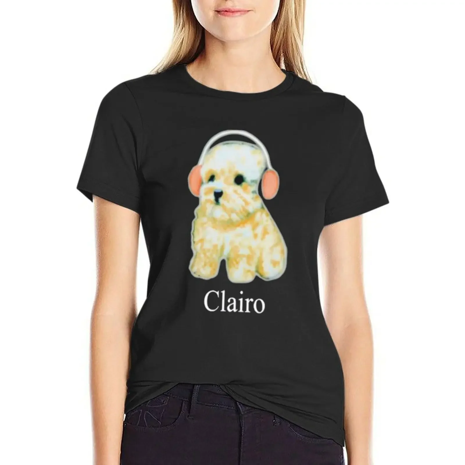 

Clairo Dog Hoodie Clairo Dog with Headphones Puppy Print Women T-shirt Summer Tops Cute Dog Short Sleeve Kawaii Clothing