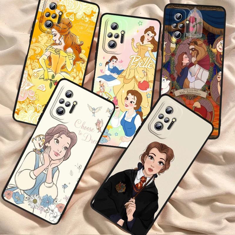 Princess Belle Disney Cartoon For Xiaomi Redmi Note 13 12R 12 12S Turbo 11 11T 11S 10 10S Pro Plus 5G Black Soft Phone Case