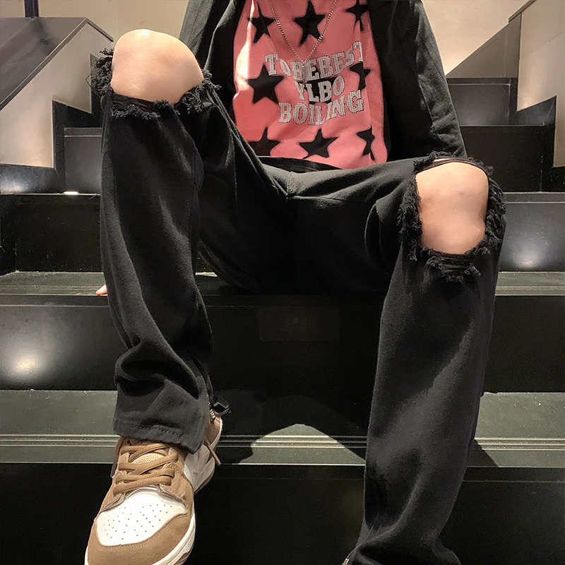 

American Style Men's Jeans Spring Autumn Large Size Straight Leg Micro Flared Pants High Street Vibe Trendy Wear Resistant