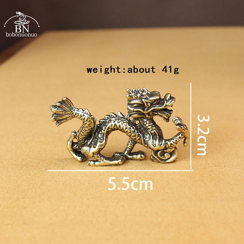 Solid Brass Zodiac Dragon Small Statue Desktop Ornament Chinese Mythical Beast Figurines Retro Home Feng Shui Decorations Crafts