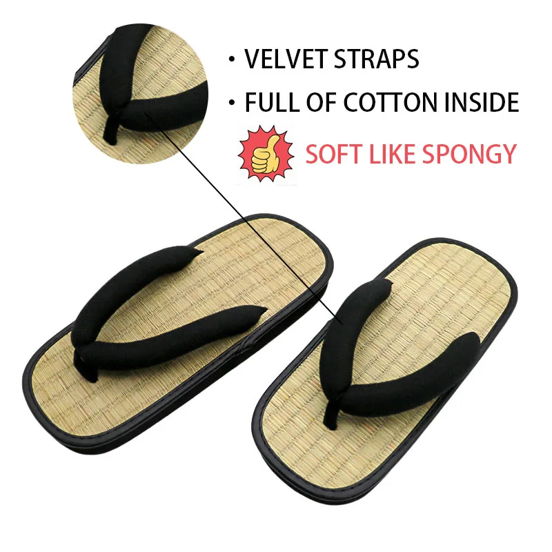 Bamboo Japanenes Shoes for Women House Tatami Slippers Platform Straw Flip Flops Wicker Sandals Woman Summer 2024 Comfortable