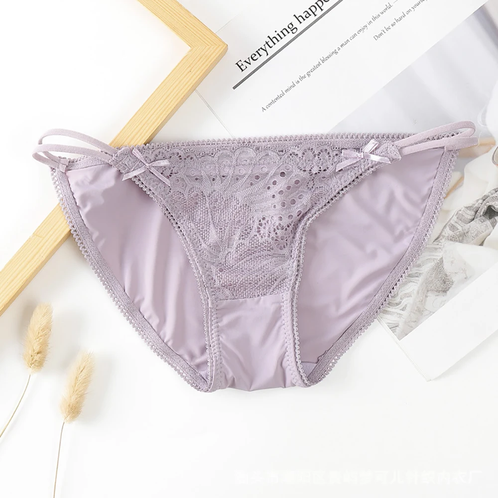 

Hollow Soft Flower G-string Bow Underpants Sexy Briefs Lace Panties Lingerie Women Thong