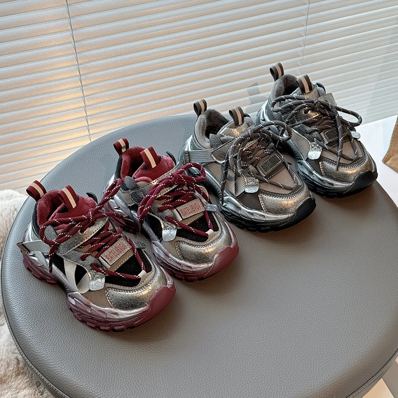 

New winter multi-color children's and children's warm casual shoes for boys and girls with high top fleece and thickening