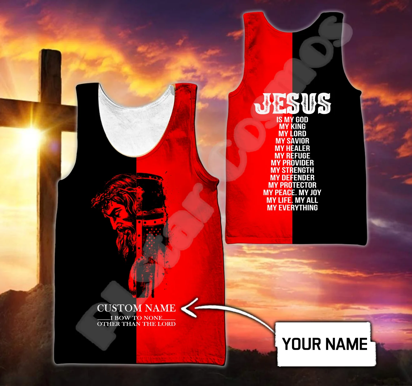 Custom Name Christian Child Of God Savior Jesus Lion Retro Tatto 3DPrint Summer Harajuku Casual Funny Vest Sleeveless TankTop X4