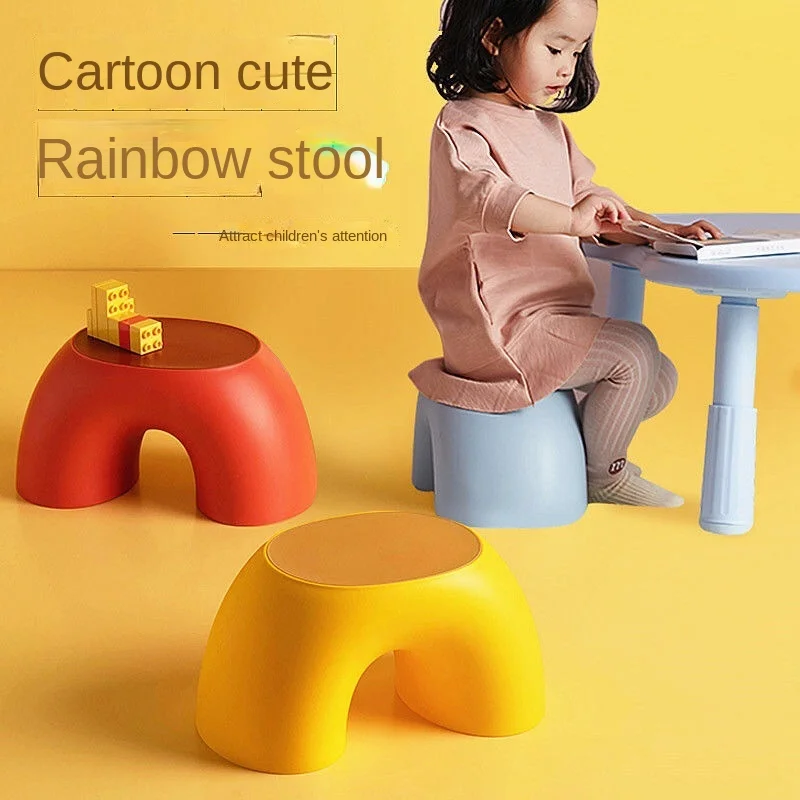 Household Small Bench Children Adult Plastic Thickened Low Stool Ring Rainbow Living Room Bedroom Non-slip Shoe Changing Stool