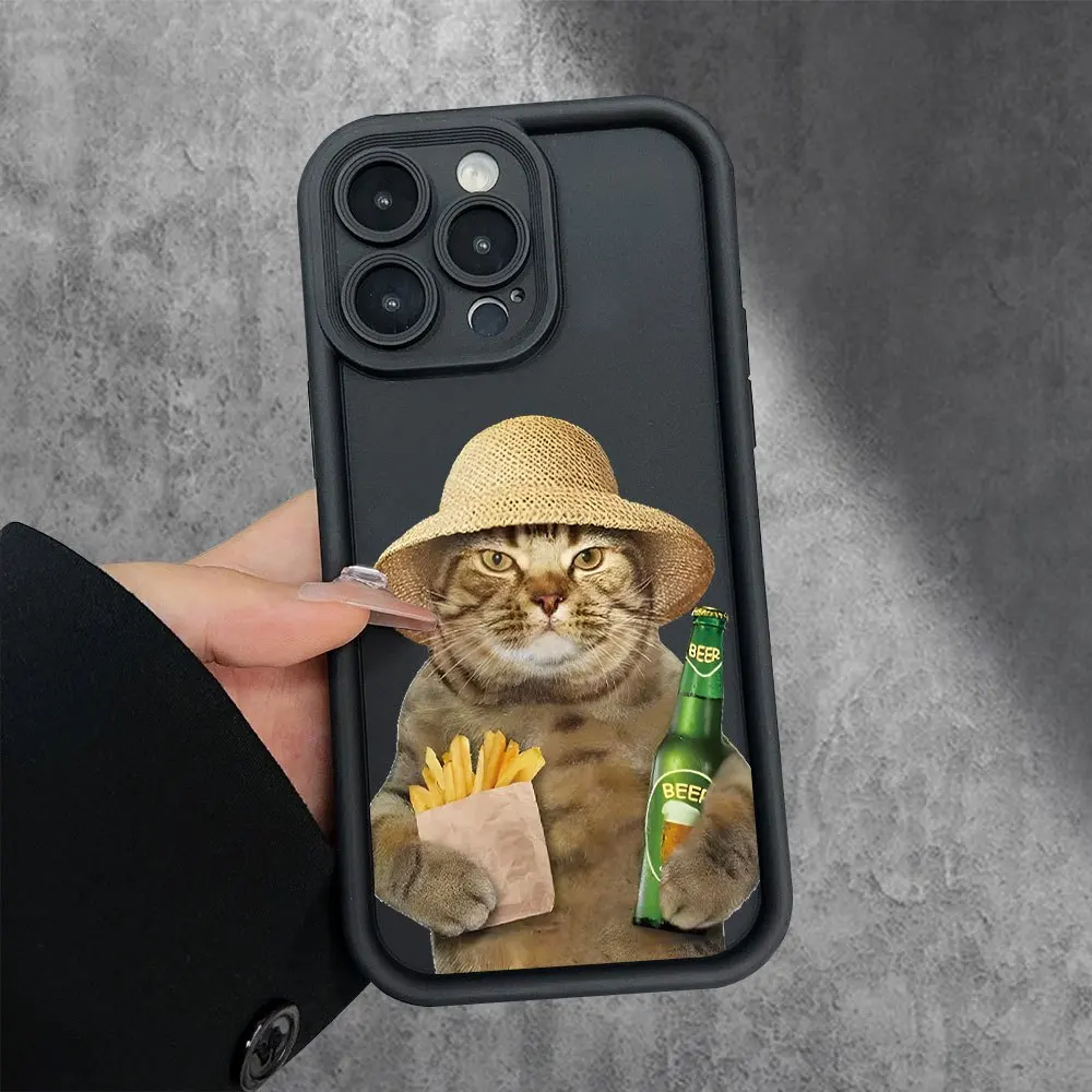 

Beer Snack Cat Weird Pattern Phone Case Suitable for iPhone 16 15 14 13 12 11 Pro/ Max/Plus Shock-proof and Anti-fall