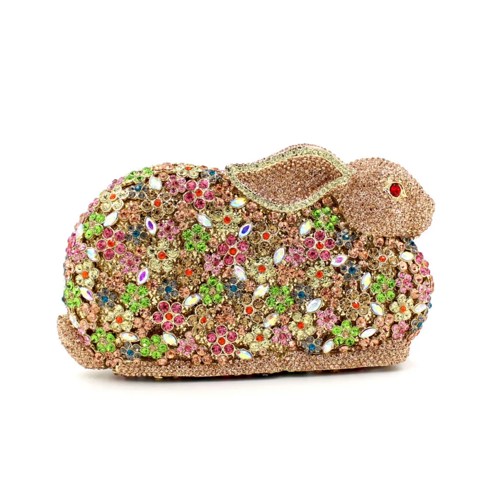 Rabbit Shape Rhinestone Bag Empty Metal Crystal Dinner Handmade Diamond-encrusted Women's Clutch Bag Trendy Snap Closure Handbag