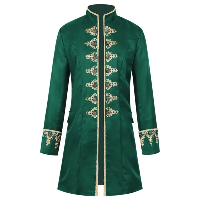 Casaco masculino de Halloween cor sólida moda Steampunk retrô gola alta uniforme desempenho