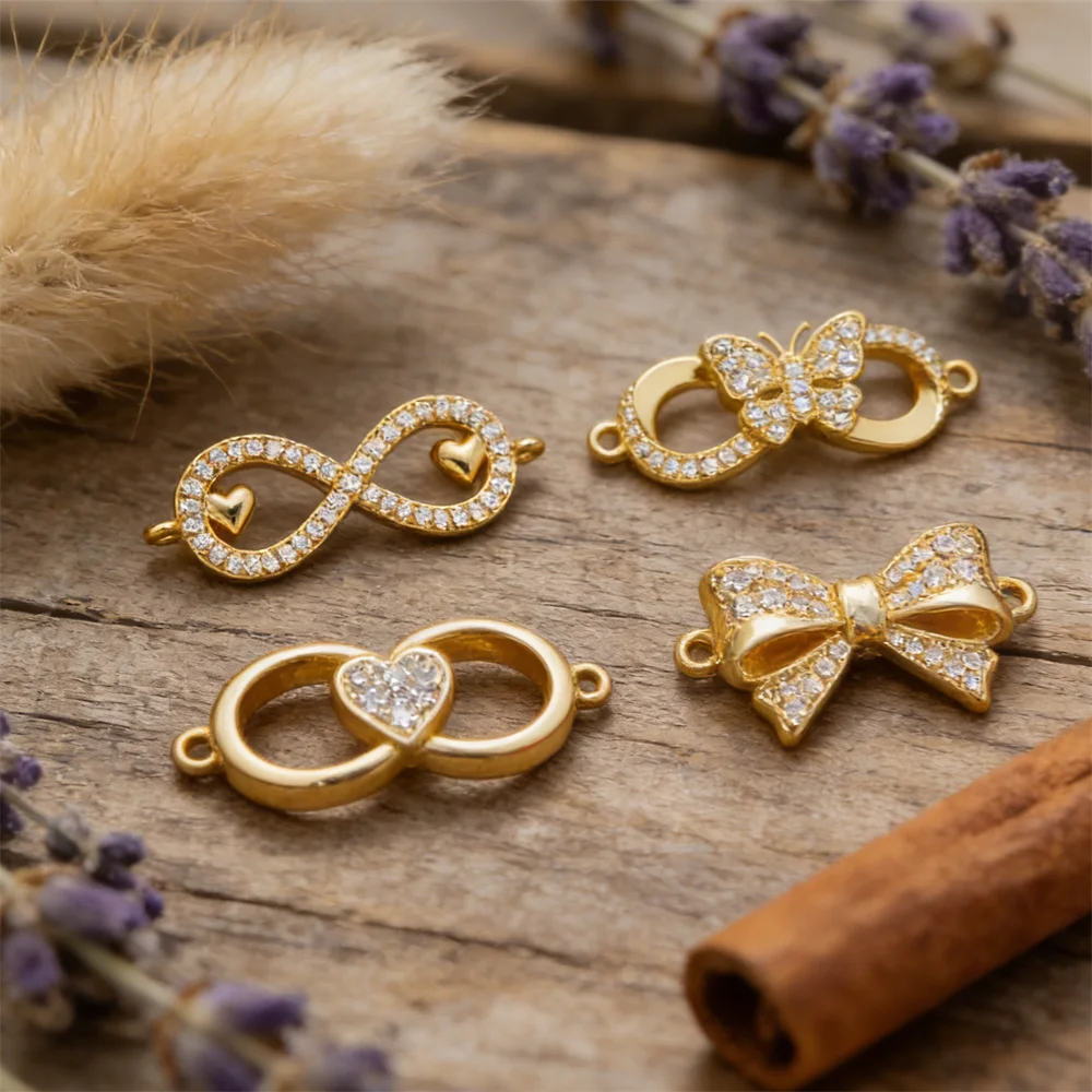 

2Pcs link Connectors Brass CZ Infinity Heart Butterfly Bow Charm for Diy Jewelry Necklace Bracelet Accessories for Women Men