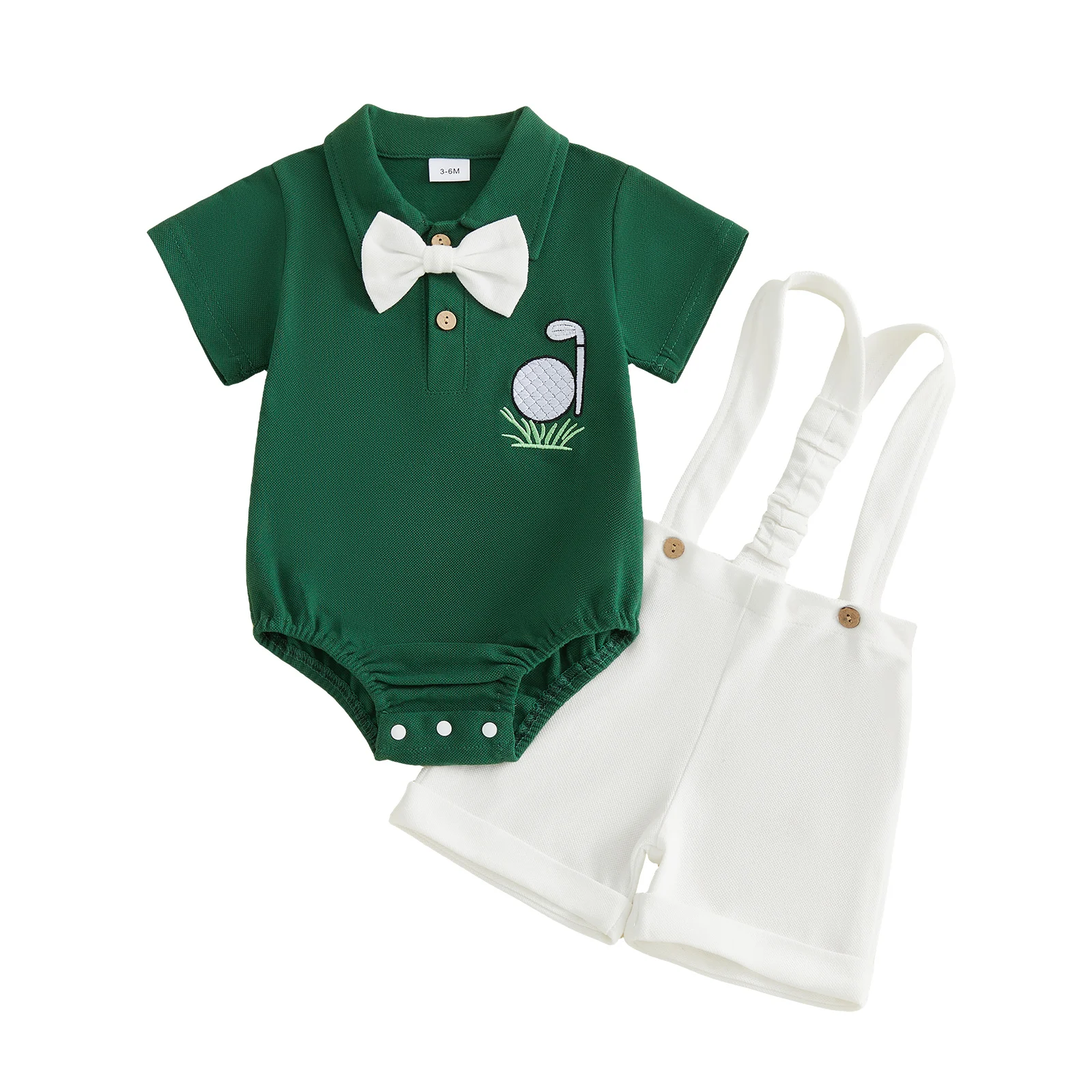 

Летние комплекты одежды для мальчиков: комбинезон с коротким рукавом и вышивкой в стиле гольф, шорты на подтяжках, галстук-бабочка, 3 предмета в комплекте