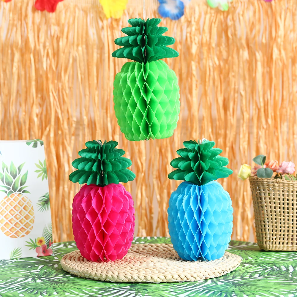 Pineapple Honeycomb Hanging Ornament Folding Paper Pineapple DIY Summer Pool Party Supplies Hawaiian Wedding Birthday Decoration