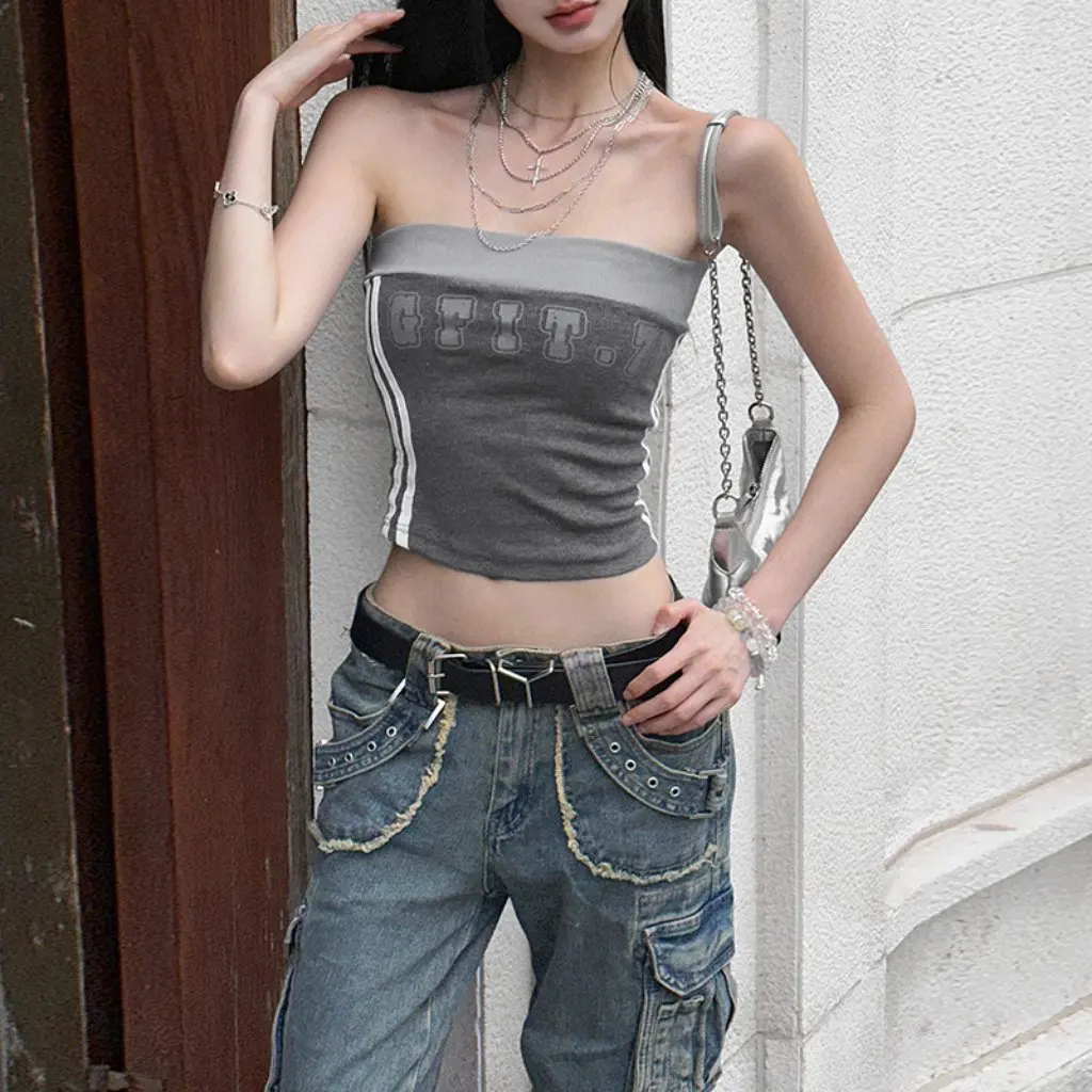 

Women's Sexy Navel Vest Summer Fashion European And American Style Streetwear Letter Print WISH Top for Women