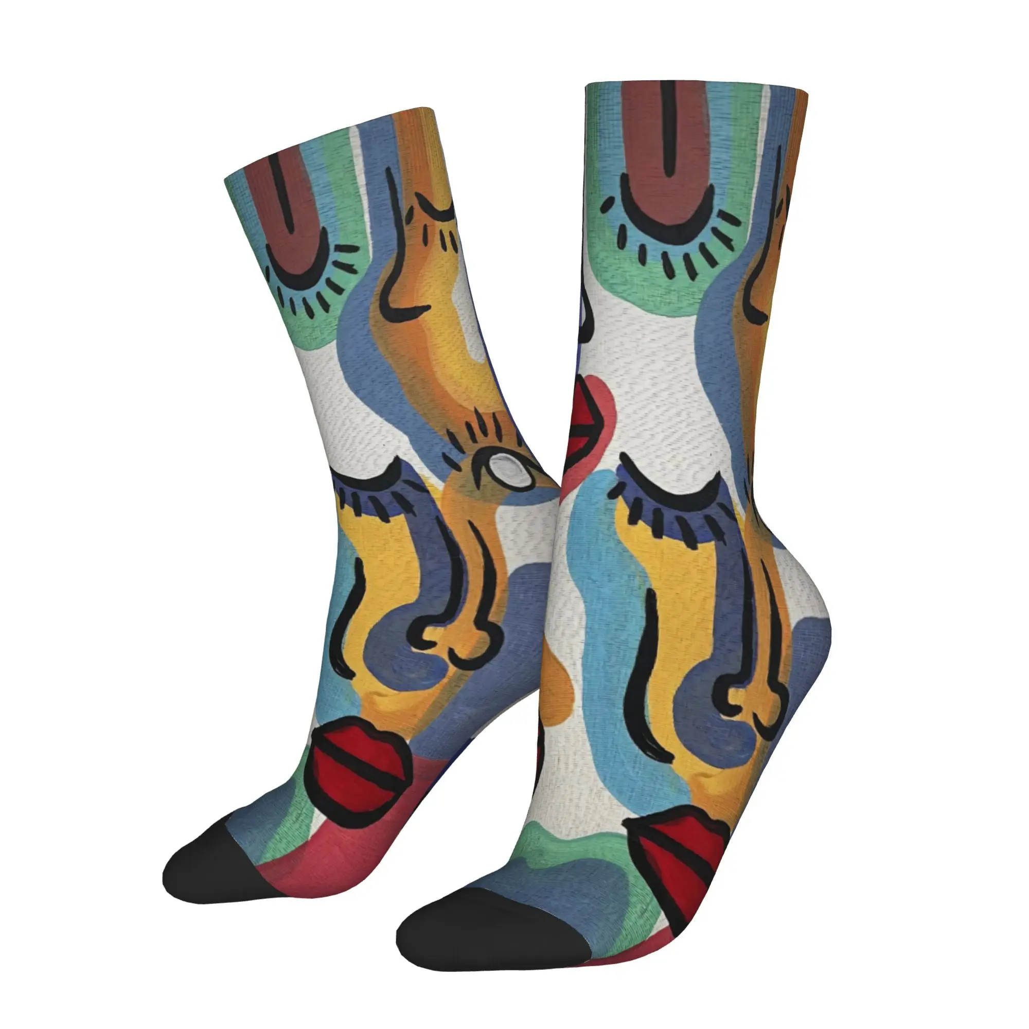 Men's Women's Abstract Art Face Socks Comfortable Casual  Socks High Quality Accessories Middle Tube Socks Suprise Gift Idea
