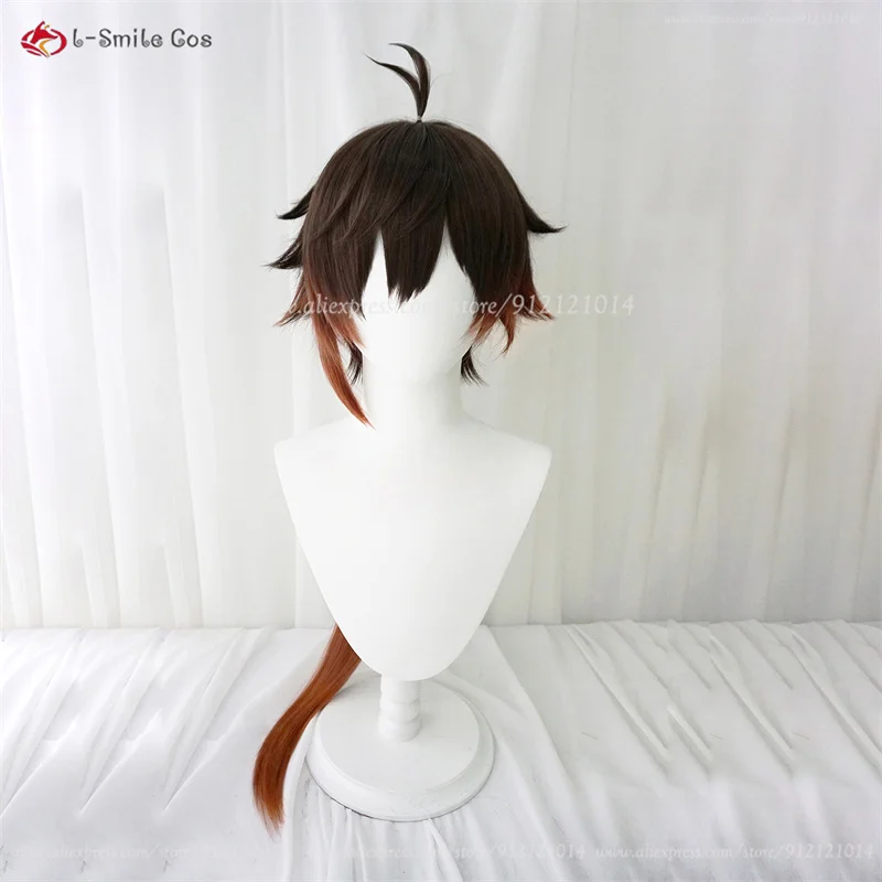 Zhongli Cosplay  Cosplay Men 90cm Zhong Li Brown Orange Wig Cosplay Anime Cosplay Heat Resistant Wigs + Wig Cap