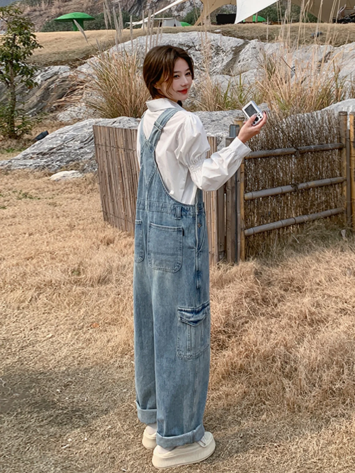 

Модные джинсовые комбинезоны в уличном стиле для женщин: весенне-осенние, с высокой талией, прямые и широкие брюки, синие джинсы