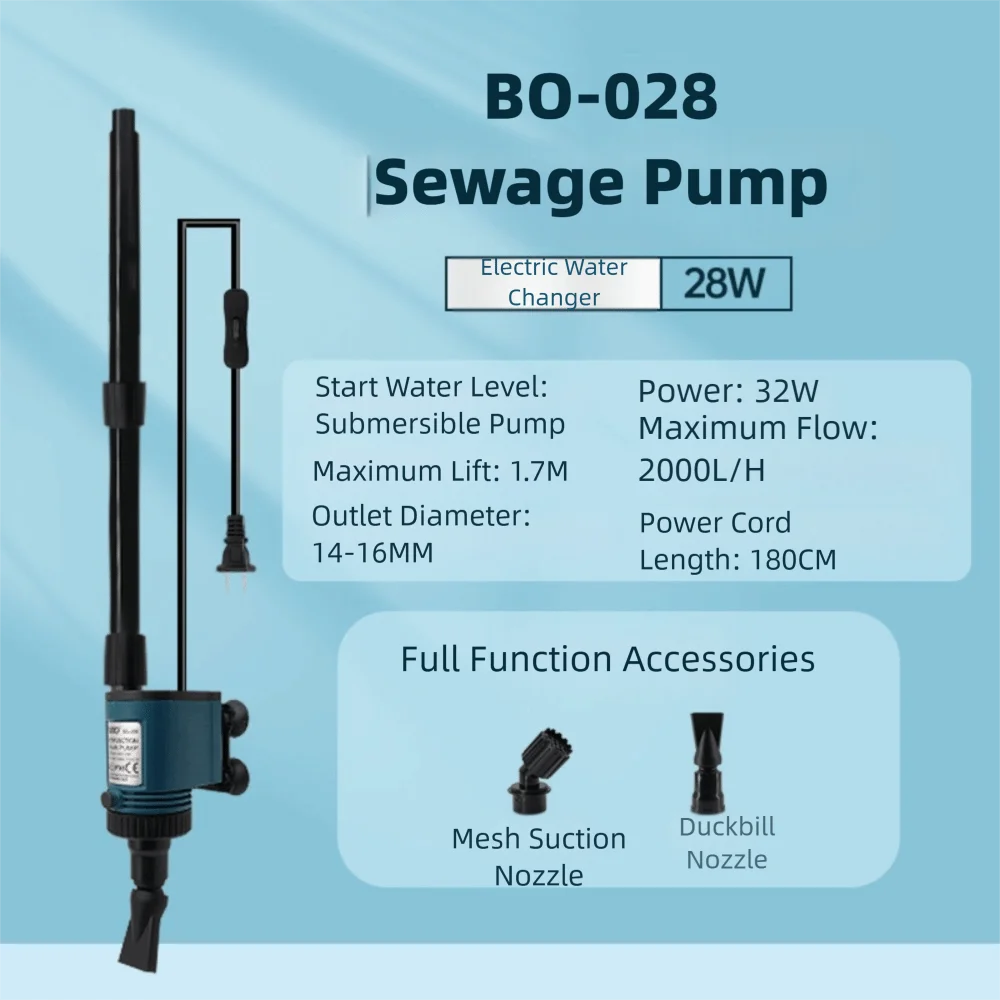 

High Power Aquarium Gravel Cleaner Plug and Play Length-adjustable Fish Tank Water Changer Multi-Functional Sewage Suction Pump