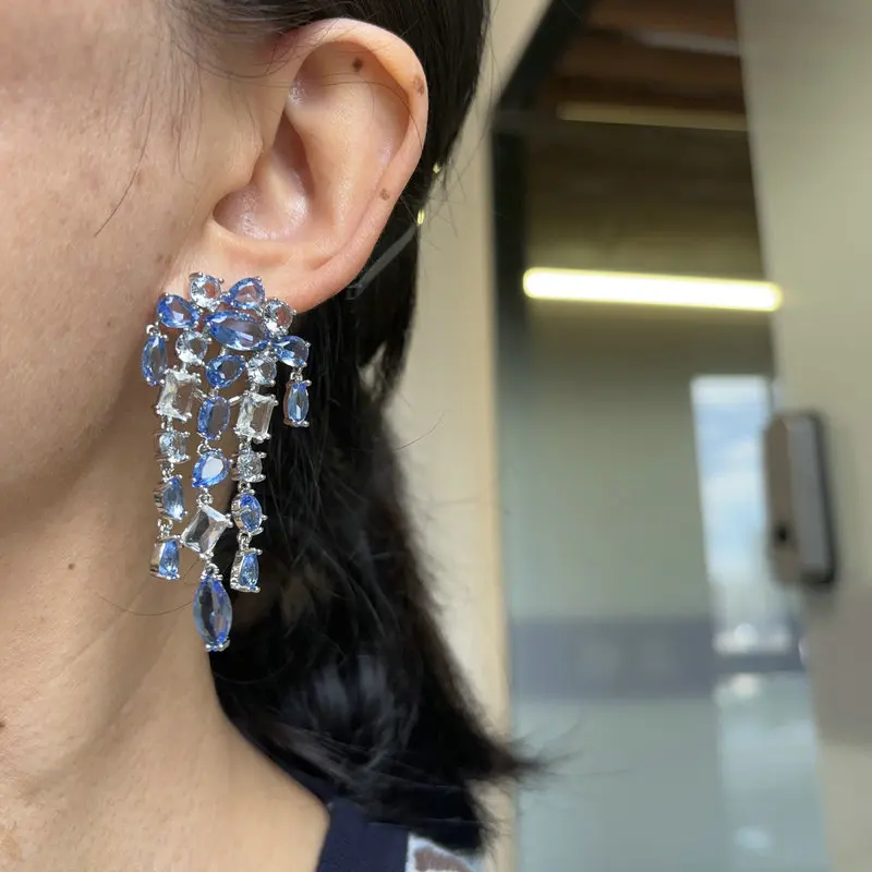 Bilincolor Fashion Clear Blue Cubic Zirconia Tassel Earring for Women