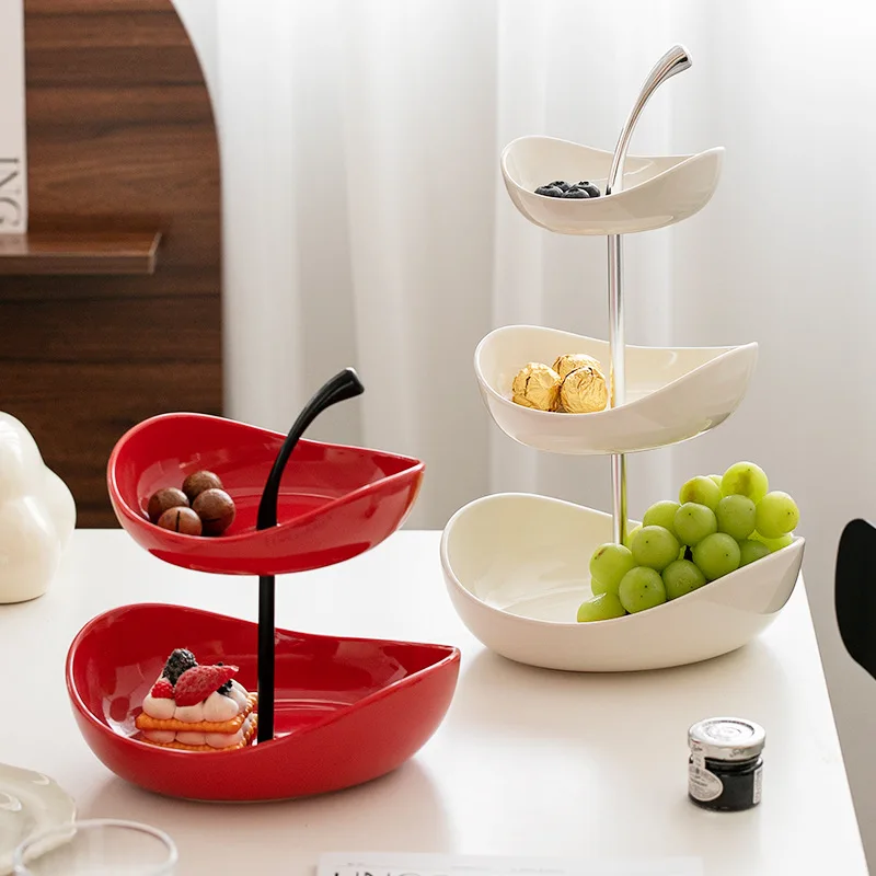 

2025 Modern Nordic Style Single Tier Fruit Tray New Cherry Red Ceramic Plate Organizer Bold Minimalist for Living Room Food Use